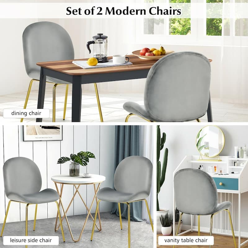Set of 2 Velvet Accent Chairs with Gold Metal Legs - 19" x 21.5" x 34" (L x W x H)