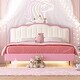 preview thumbnail 12 of 16, Twin/Full Size Upholstered Kids Princess Bed with Crown Headboard, PU Leather Platform Bed Frame with Light Strips