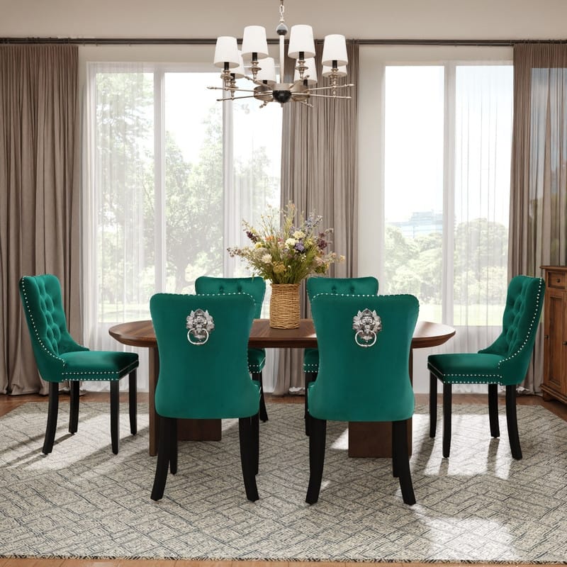 High-end Tufted Velvet Upholstered Nailhead Dining Chair Set of 4