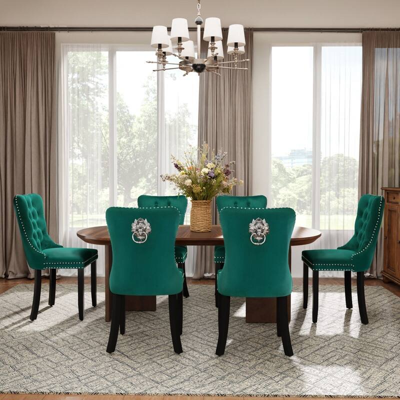 Modern Tufted Velvet Upholstered Nailhead Dining Chair Set of 6 - Green