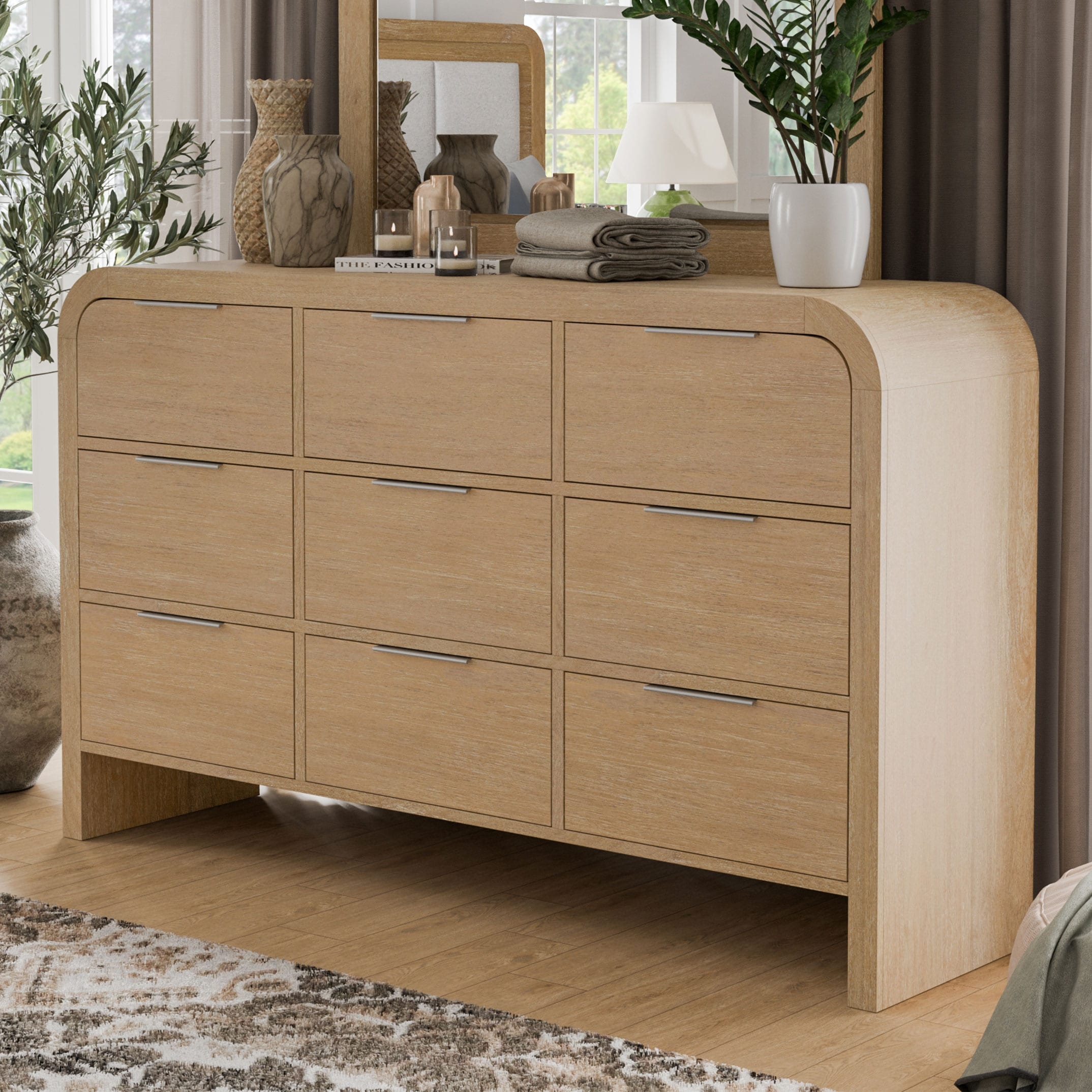 Furniture of America Elowyn Modern Natural Solid Wood 9-Drawer 63"Wide Dresser