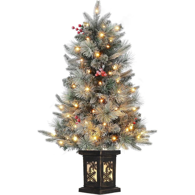3 Ft Pre-Lit Christmas Tree, Artificial Christmas Trees with Base, Xmas Trees with 78 LED Lights