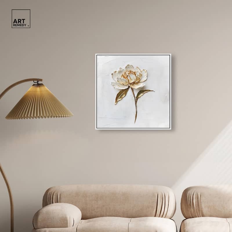 Simple Golden Peonie Canvas by Art Remedy