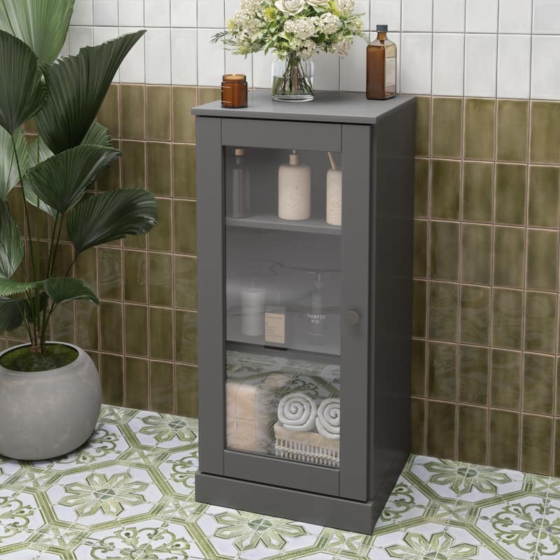 100% Solid Wood 16.5" Bathroom Cabinet with Optional Doors by Palace Imports - Gray - Clear Glass