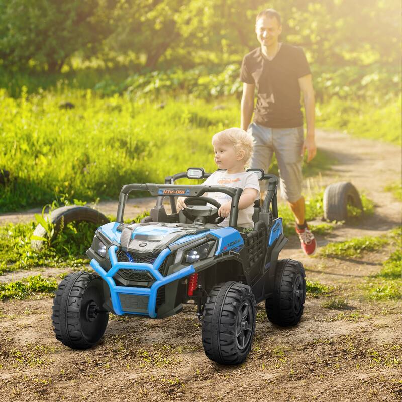 Qaba 24V Kids Electric Car, 2 Seater with Remote Control, Spring Suspension, LED Lights, Music, Horn - White