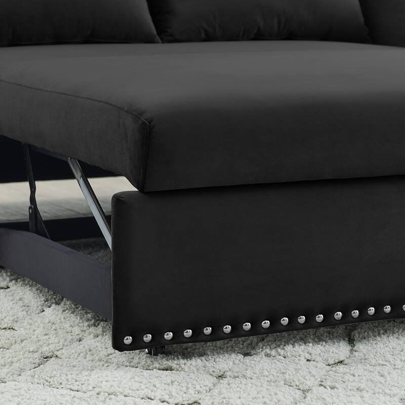 3-in-1 Velvet Sleeper Sofa Bed with USB Charging Port, Adjustable Backrest, Side Pocket,2 Lumbar Pillows Multi-Functional Sofa