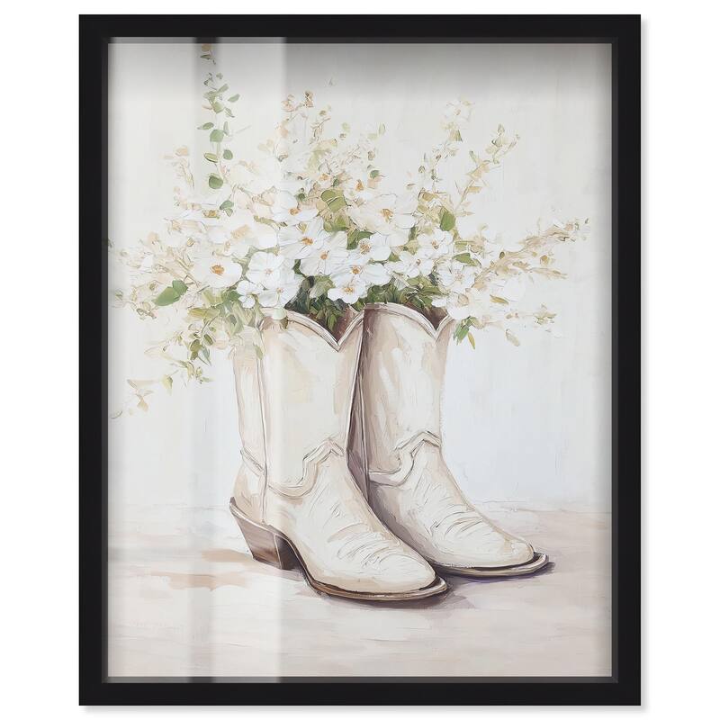 Prairie Bloom Boots Shadowbox by Art Remedy - Black - 20" x 24"