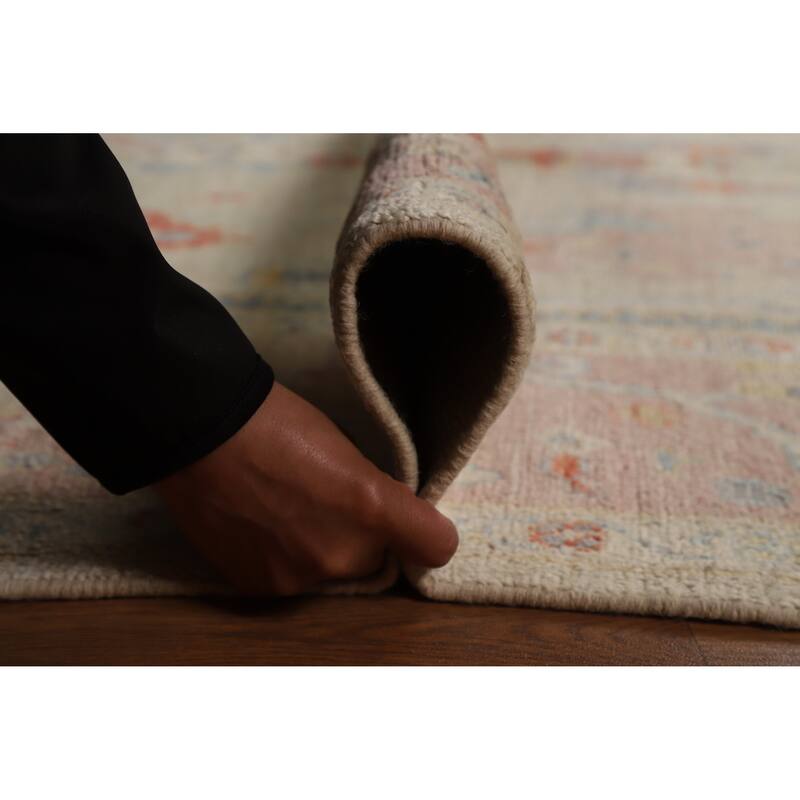 Vegetable Dye Oushak Turkish Area Rug Floral Handmade Wool Carpet - 6'1"x 8'10"
