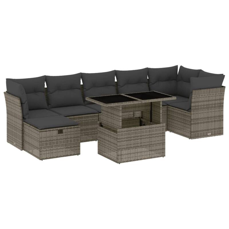 vidaXL Patio Sofa Set with Cushions Outdoor Furniture 8 Piece Poly Rattan - 21.7 x 39.4 x 28.7 in