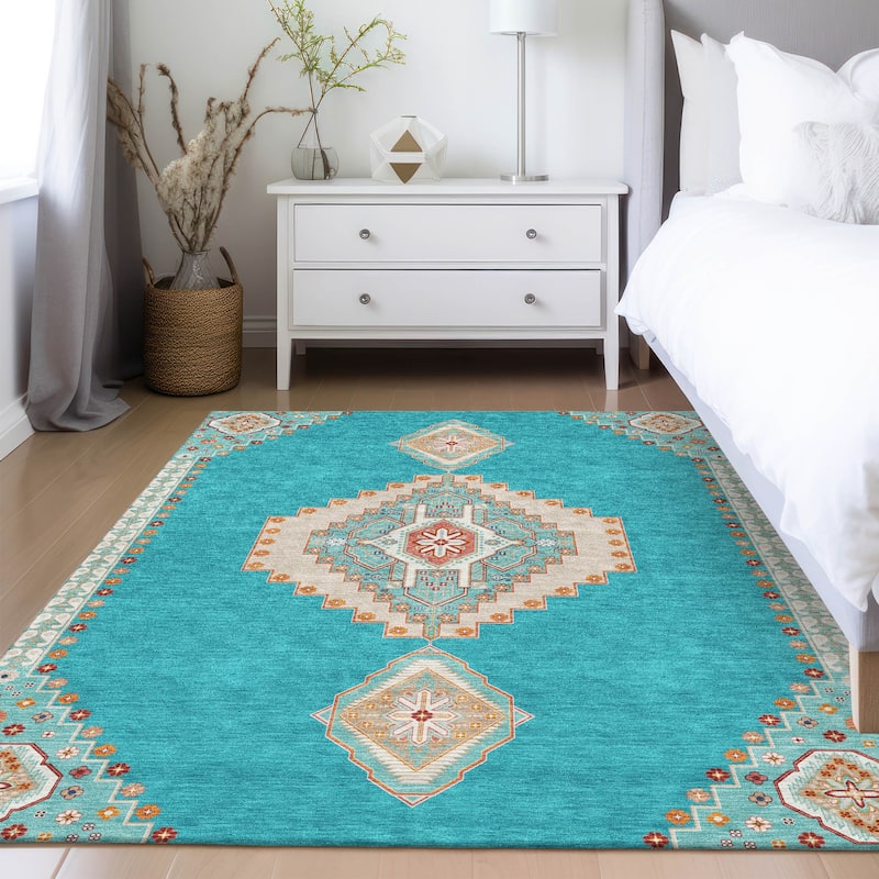 Machine Washable Indoor/ Outdoor Boho Traditional Chantille Rug