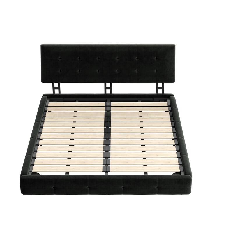 Chenille Upholstered Platform Bed with Tufted Headboard & Footboard, Modern Bed Frame with Metal & Wood Slats for Bedroom