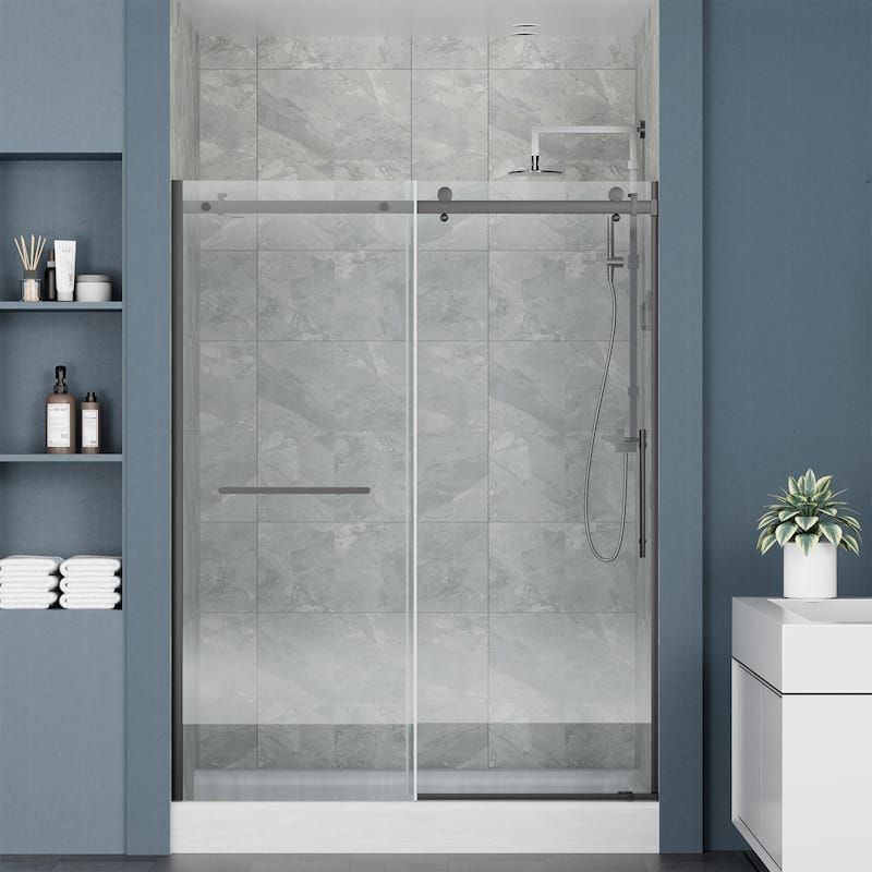 EROMMY Frameless Sliding Shower Door 60"x76", Clear Tempered Glass, Explosion-Resistant, Waterproof