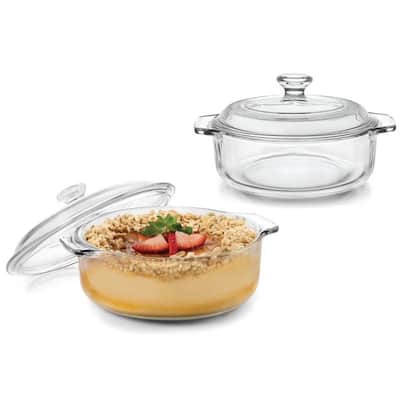 2-Piece 1-Quart Glass Casserole Dish Set with Lids Oven Safe Microwave Safe Bakeware