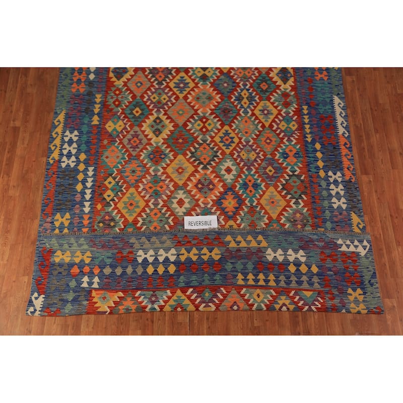 Geometric Kilim Oriental Area Rug Flatweave Tribal Wool Carpet - 8'2"x 11'0"