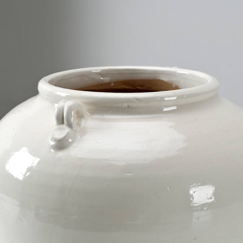 Artissance 10.2" Creamy White Round Pot With Two Handles - 10.2" L x 10.2" W x 8.6" H