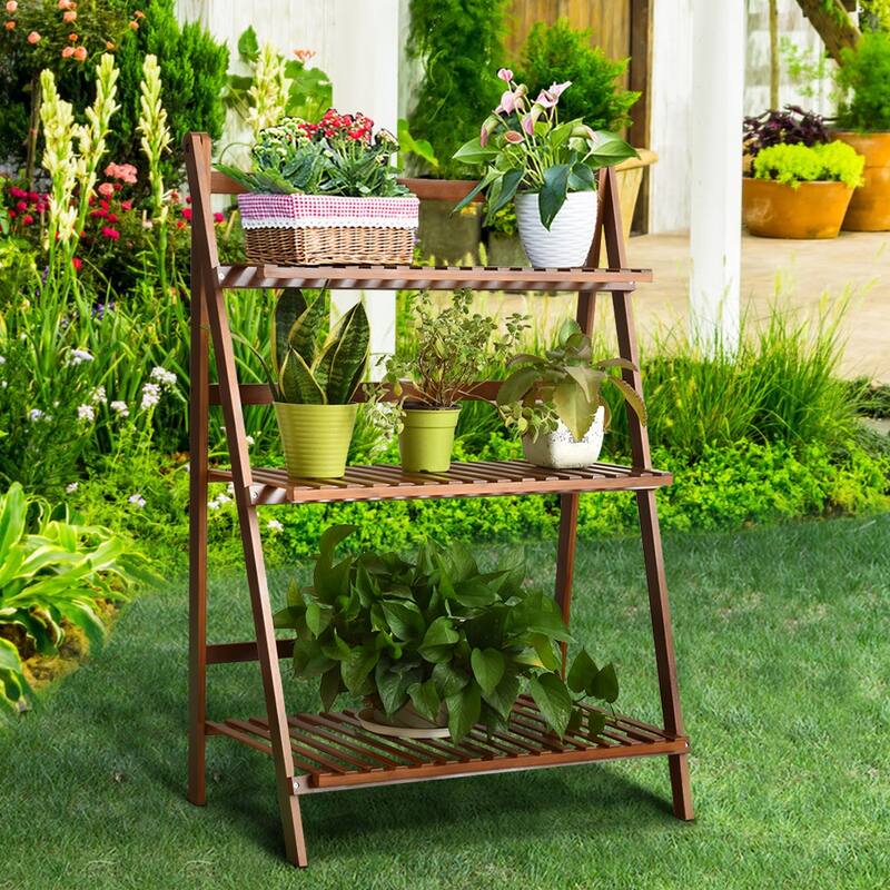 Folding Flower Display Bamboo Garden 3Tier Plant Shelf