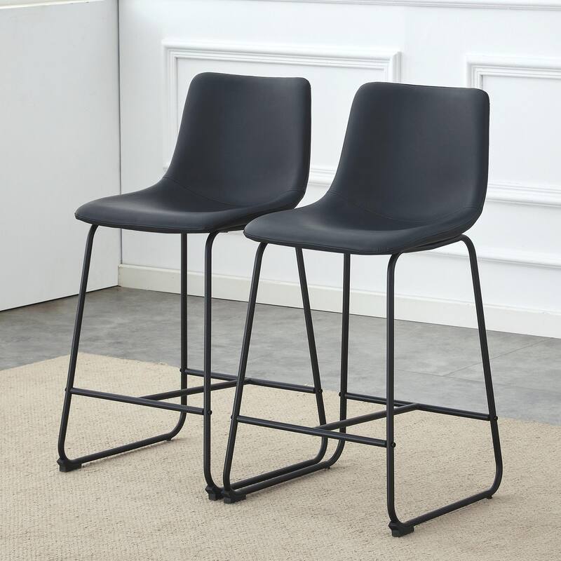 PU Leather Bar Stools Set of 2, Counter Height Bar Stools with Back and Footrest, Kitchens Island Chair with Metal Legs