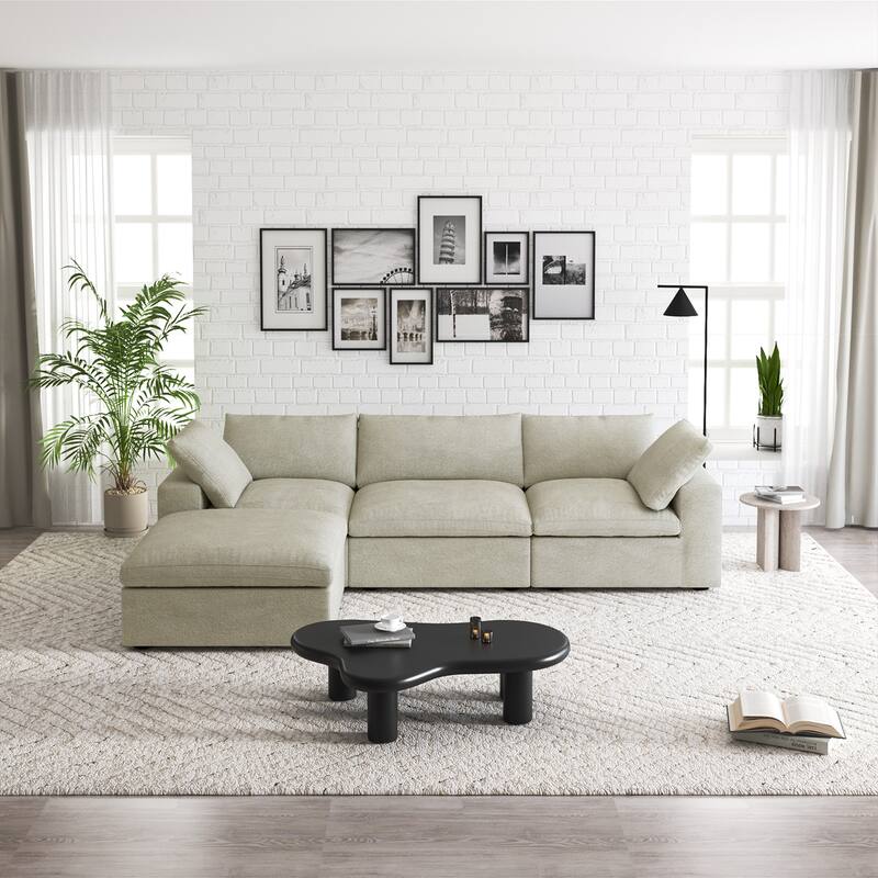 Commix Down Filled Sectional Sofa L-shape 4 Piece Modular Couch with Storage Ottoman - Khaki