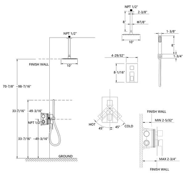 SUMERAIN 8 Inches Ceiling Rain Shower Head System with Brass Rough-in ...