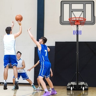 Black Adjustable and Portable Basketball Hoop with 2 Wheels and Fillable Base - 35.5"W x 44"L x 120"H