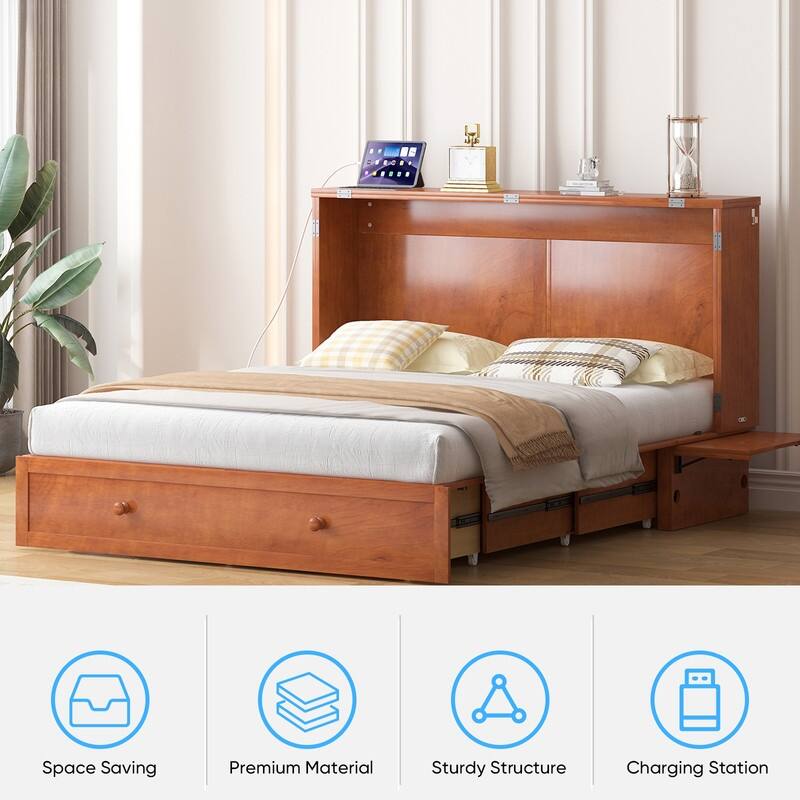 Mixoy Queen Murphy Bed Chest with Charging Station and Storage Drawer,No Mattress