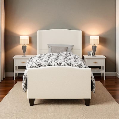 Twin/Queen/King Platform Bed, 49.21 in Upholstered Headboard, Teddy Velvet, 12-Slat Support, Solid Wood Legs, White