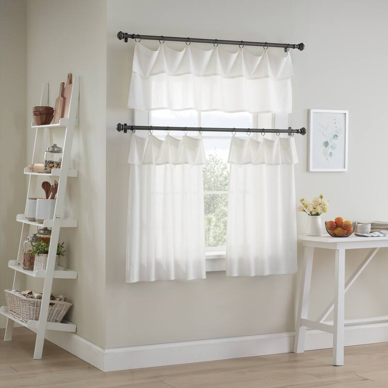Mercantile Drop Cloth Tier Curtain Panel Pair with Valance, Light Filtering Ring and Tab Top, 36x30