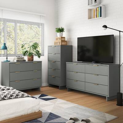 Manhattan Comfort 3-Piece Granville Modern Solid Wood Tall Chest Double Dresser Set