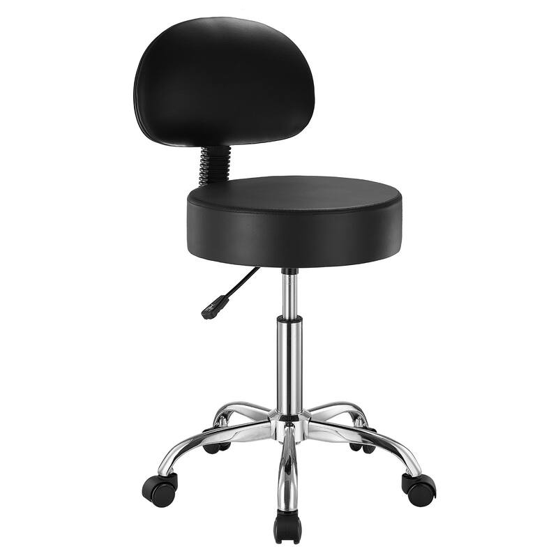 Adjustable Round Stool with Backrest & Wheels, 450 lbs Capacity - 21.3 x 21.3 x (33.1-39.4) in
