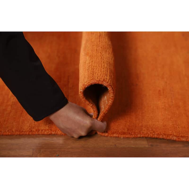 Modern Orange Gabbeh Oriental Rug Hand-Knotted Wool Carpet - 3'1" x 4'8"