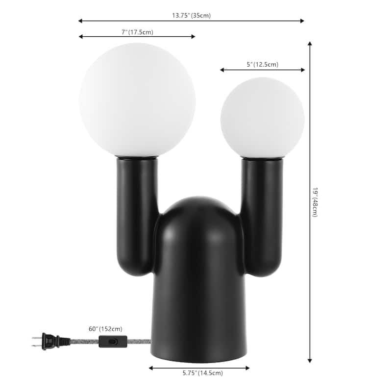 Oona 19" 2-Light Modern Mid-Century Resin/Iron/Frosted Glass Nordic Cactus LED Table Lamp, Black by JONATHAN Y