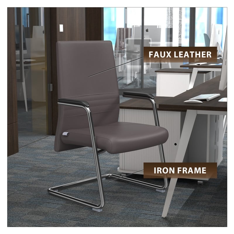 LeisureMod Aleen Office Chair with Upholstered Seat and Metal Armrest