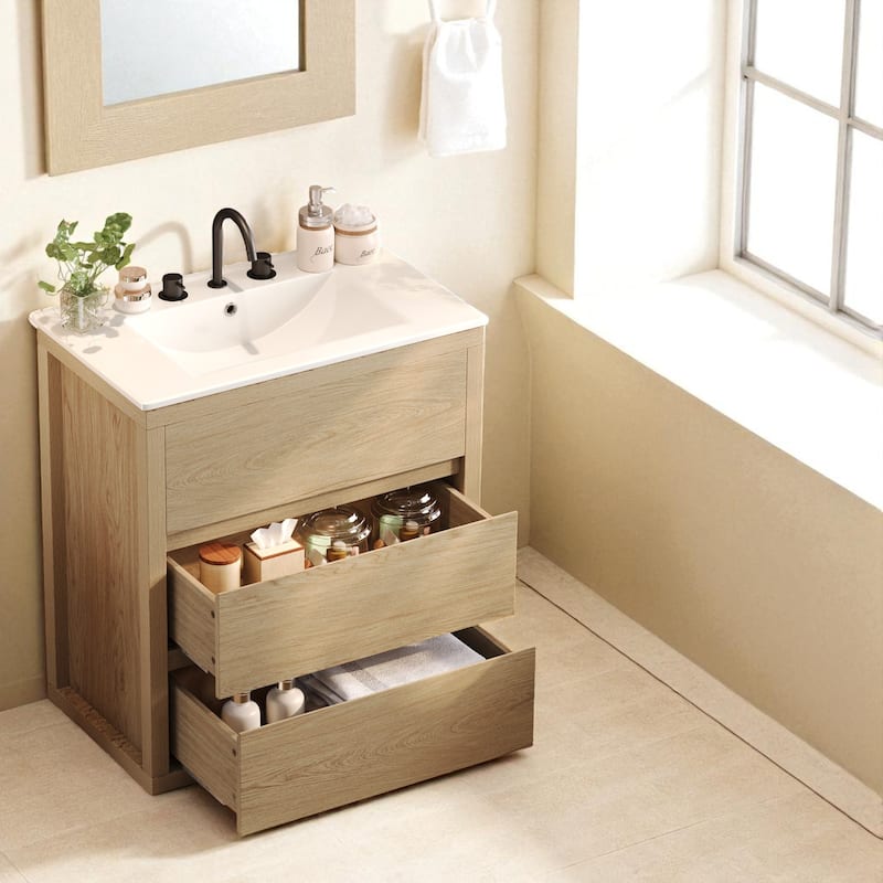 60" Double Sink Bathroom Vanity Set with Two 30" Cabinets, Ceramic Sinks, Soft Close Drawers