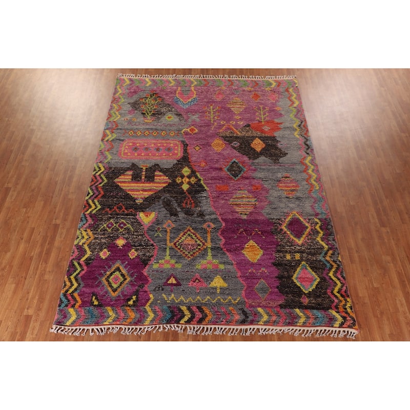 Tribal Plush Moroccan Area Rug Hand-Knotted Wool Carpet - 9'0" x 12'5"