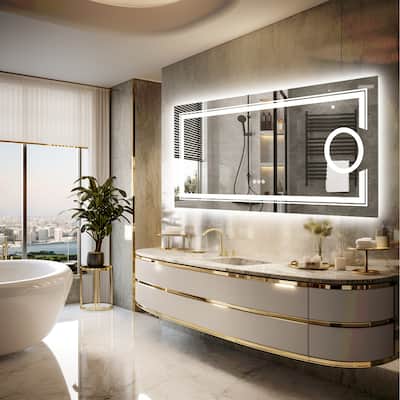 LED Lighted Smart Bathroom Mirror 3X Light Magnifier Dimmable Anti-Fog - 48x24 inch
