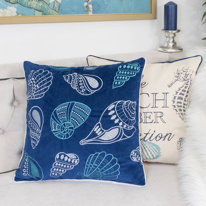 Blue and Spa Seashells Pillow