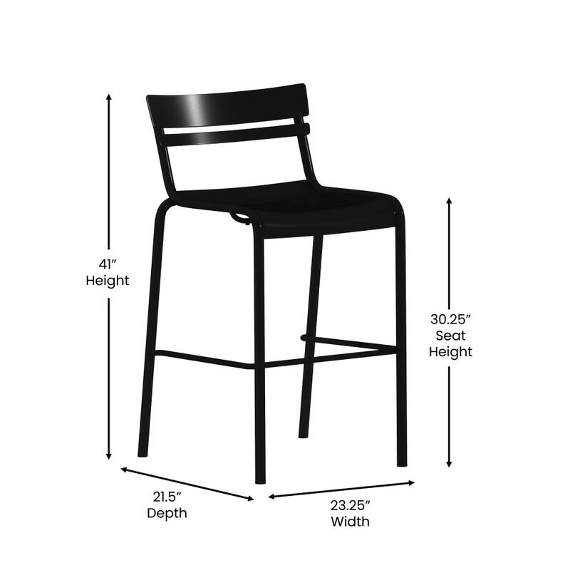 2PK Modern Commercial Grade 2 Slat Indoor/Outdoor Steel Bar Stool