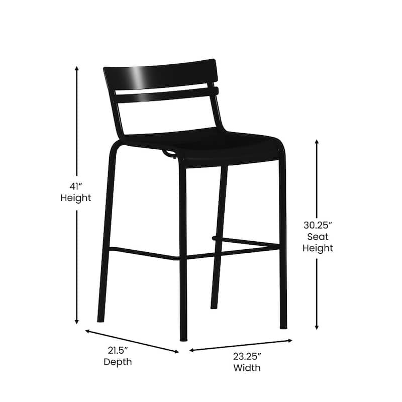 4PK Modern Commercial Grade 2 Slat Indoor/Outdoor Steel Bar Stool