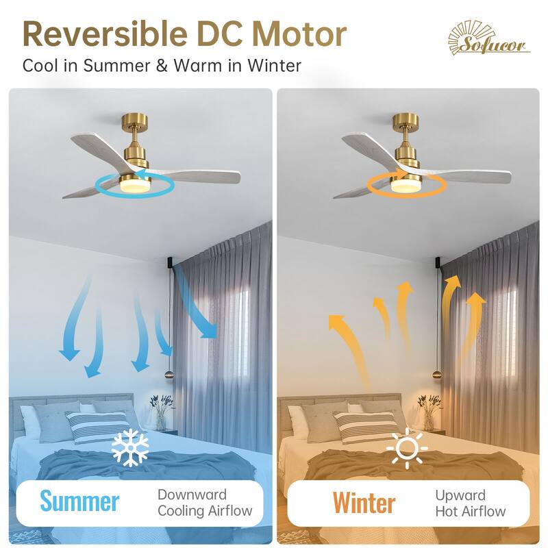 48 Inch Wood Ceiling Fan with Light and Remote/Smart App Control, Dimmable Lights Included