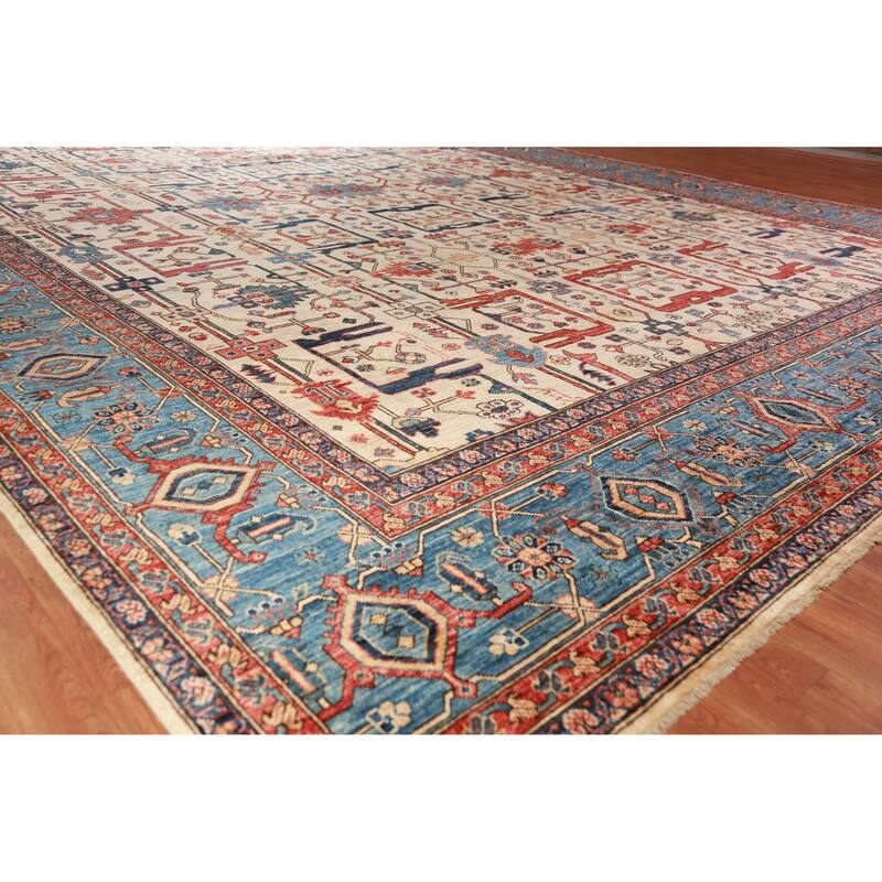 Hand Knotted Oriental 100% Wool Carpet Traditional All-Over Beige & Ivories Ziegler Area Rug - 17' 4'' X 13' 1''