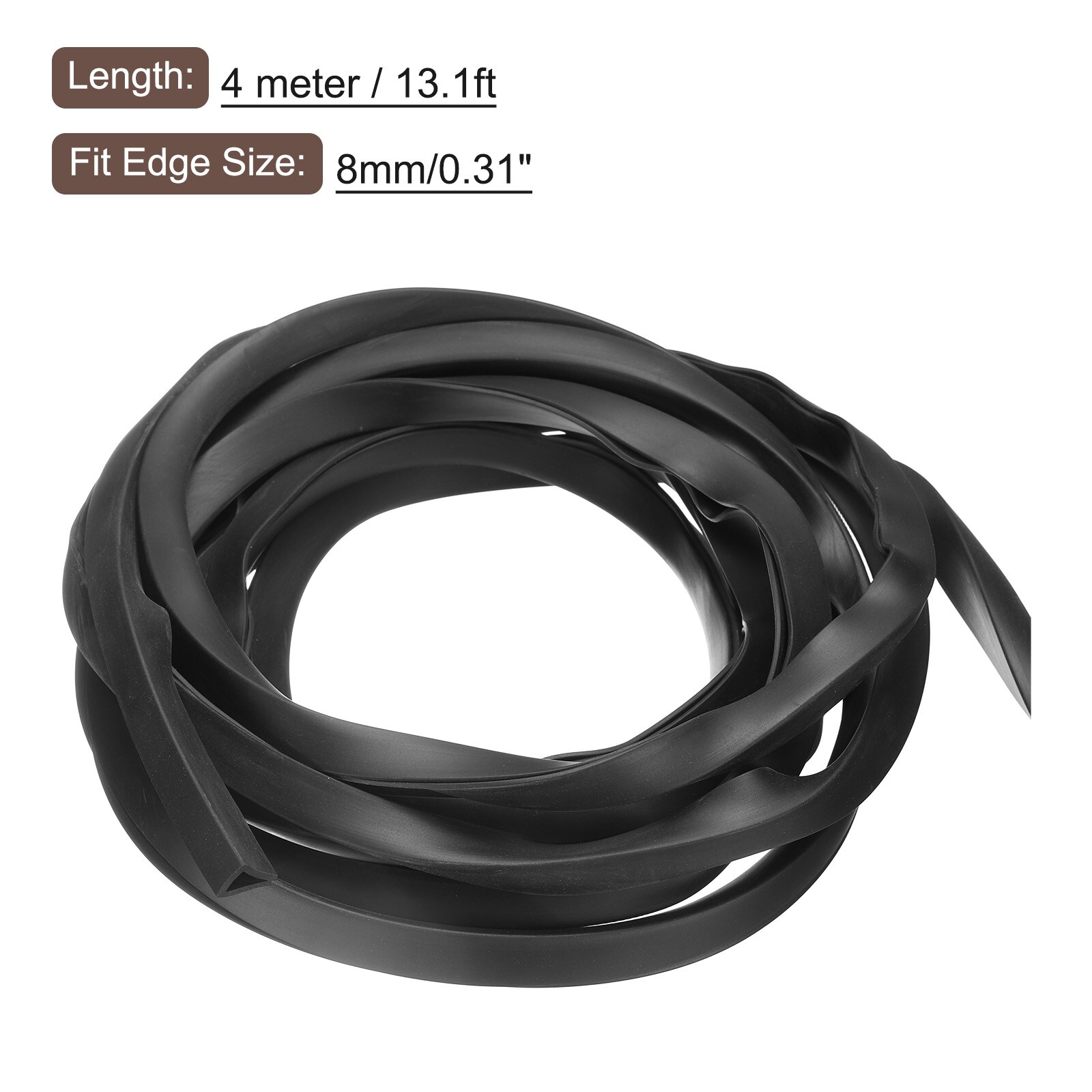 U Channel Edge Trim, Rubber Guard Seal Strip Edge Protector Flat Type - Black