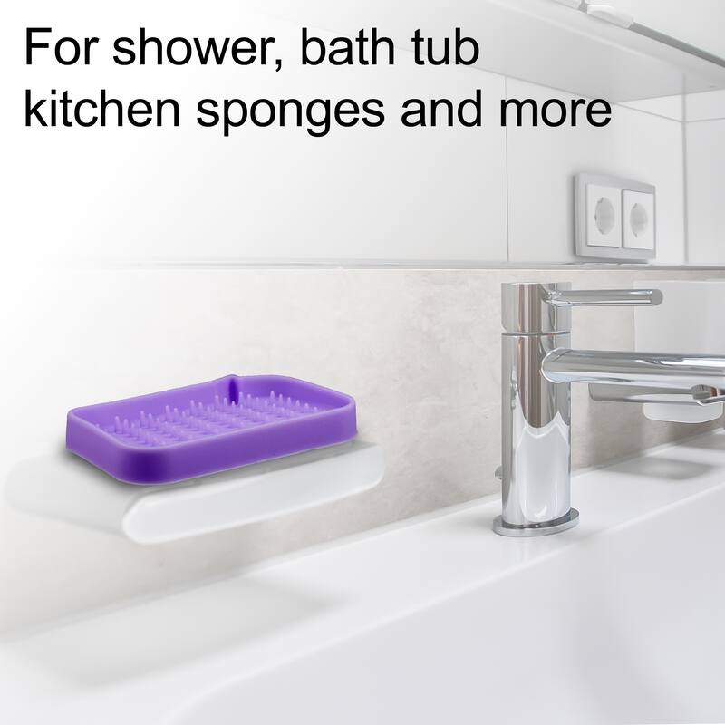 Soap Dish Soap Cleaning Storage for Home Bathroom Kitchen Silicone 2 Pcs - Purple