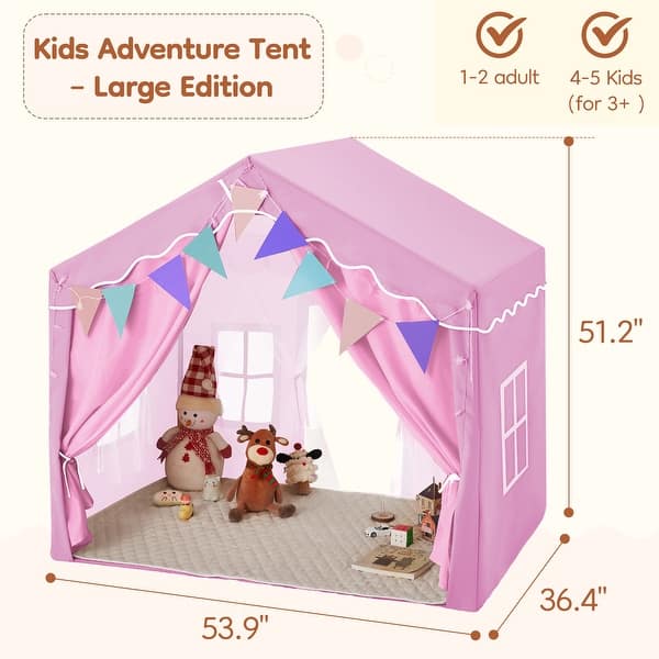 dimension image slide 1 of 3, EROMMY Kids Tent Playhouse with LED Star Lights and Padded Mat, Large Indoor Toddler Tent for Boys and Girls.