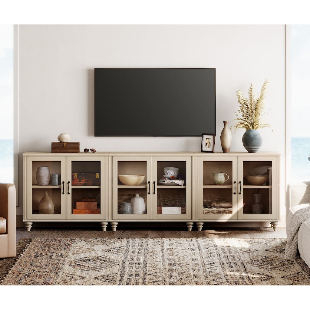 TV Stand with Glass Doors, TV Console Table TV Cabinet