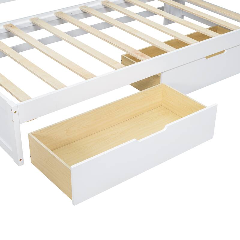 L-Shaped Daybed with Bookcase & USB Charging Port, Wood Floor Corner Bed Frame with Storage Drawers & Upholstered Headboard