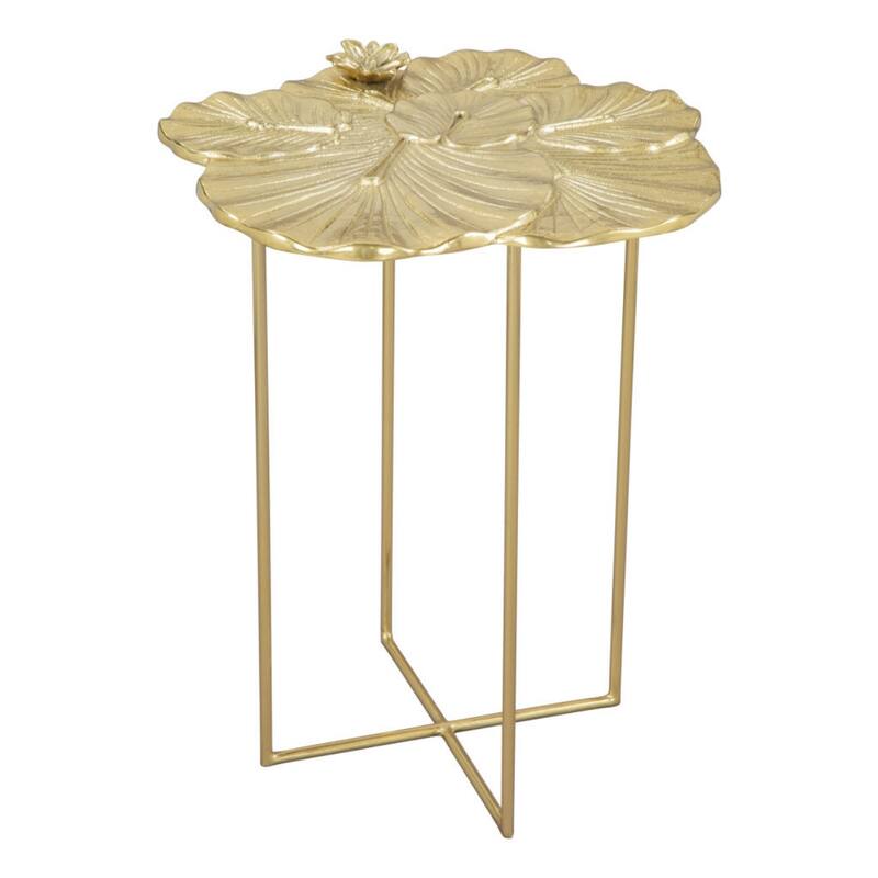 21" Glam Gold Side Table with Aluminum Top and Iron Sled Legs for Living Room or Bedroom Use - 21.3”H x 17”L x 17”W