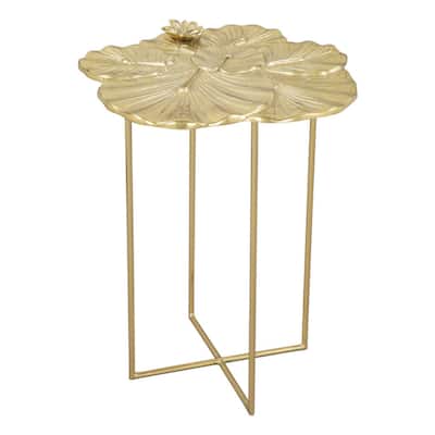 21" Glam Gold Side Table with Aluminum Top and Iron Sled Legs for Living Room or Bedroom Use - 21.3”H x 17”L x 17”W