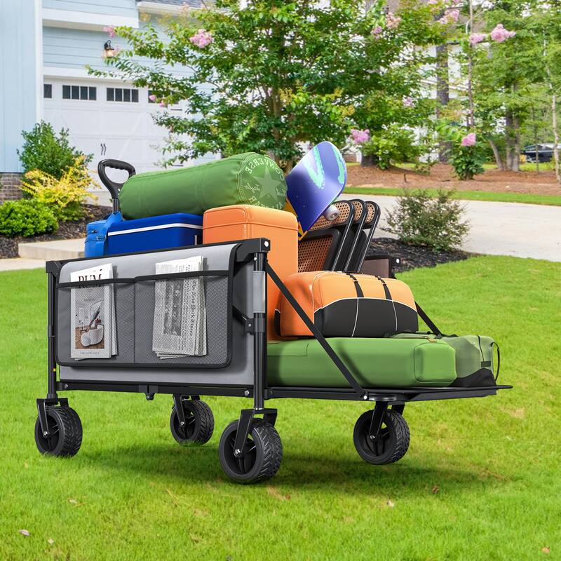Collapsible Foldable Beach Wagon Cart Utility Cart with Wheels - Grey
