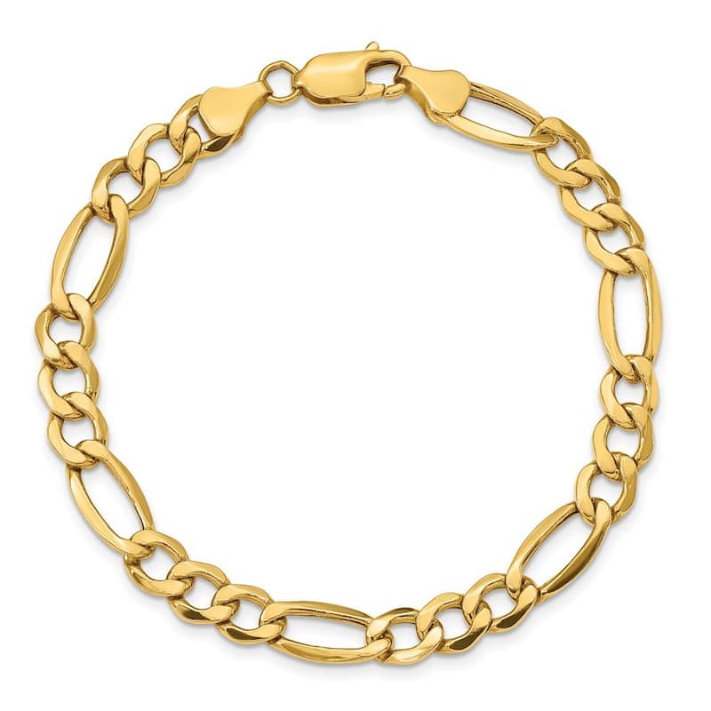 Curata 10k Yellow Gold Mens 7" 8" or 9" Wide 7.3mm Semi Solid Figaro Chain Bracelet