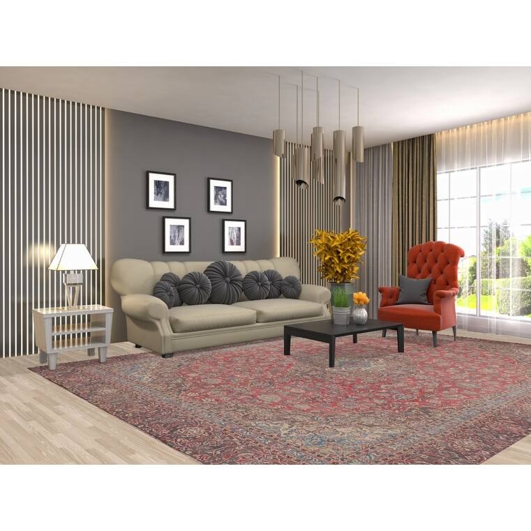 Traditional Pink Kashan Persian Vintage Rug Hand-Knotted Wool Carpet - 9'0"x 11'9"